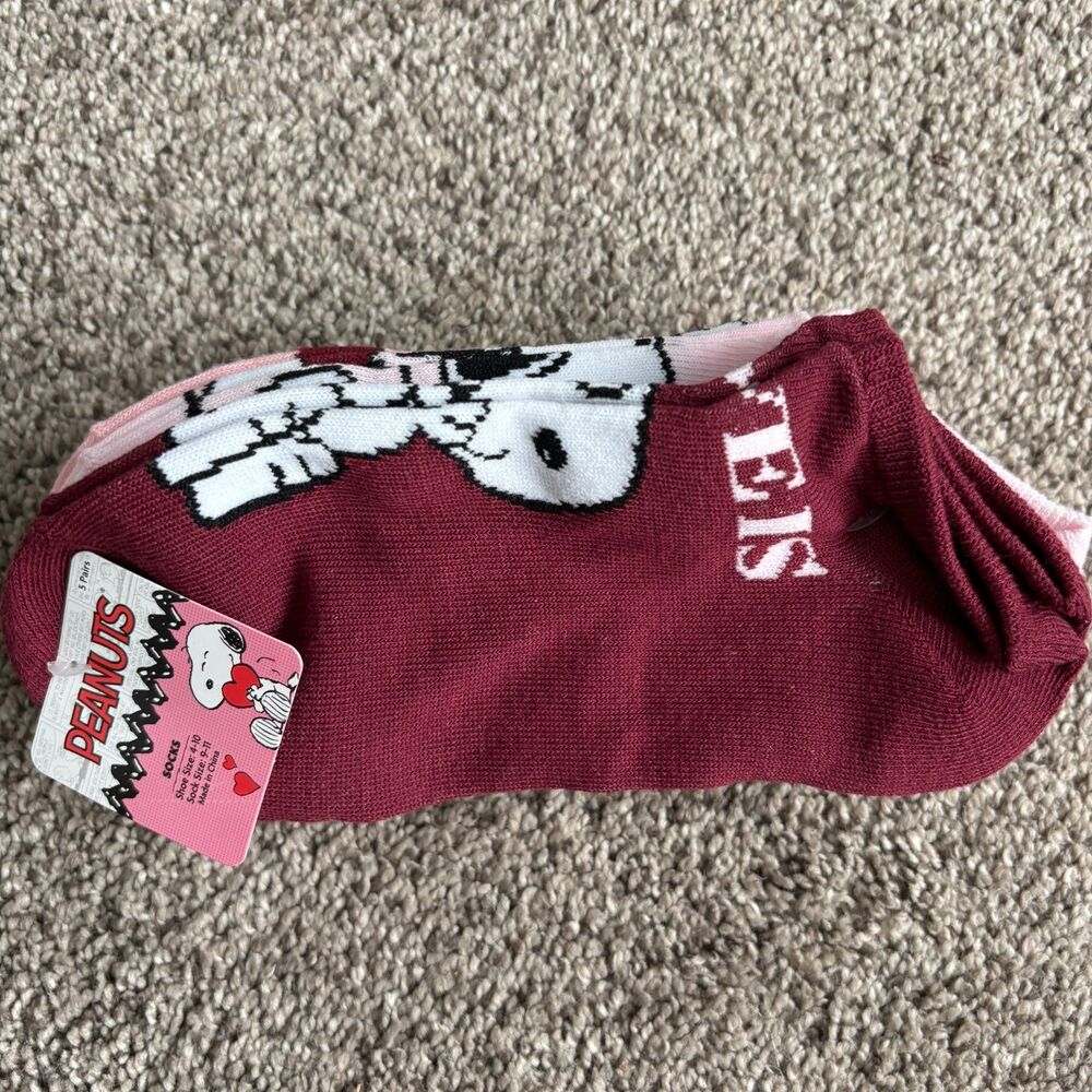 Peanuts & The Gang SNOOPY 5 Pack Ankle Socks Size 9-11 Shoe Size 4-10